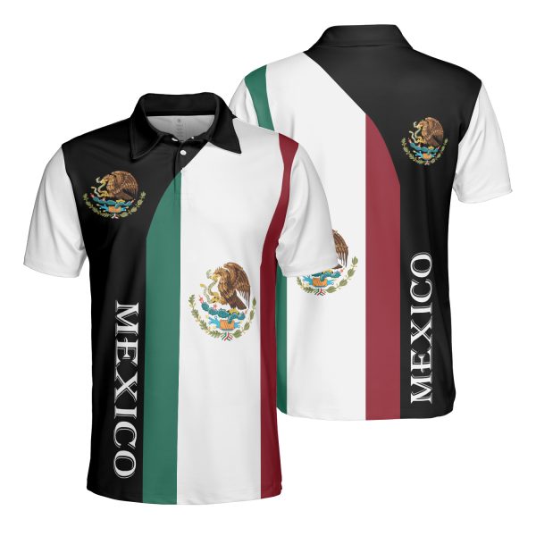 Mexico Eagle Take Snake Flag Colors Green Black White AOP Polo Shirt