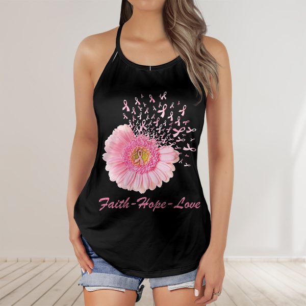 Breast Cancer Awareness Ribbon Faith-Hope-Love AOP Criss-Cross Tank Top