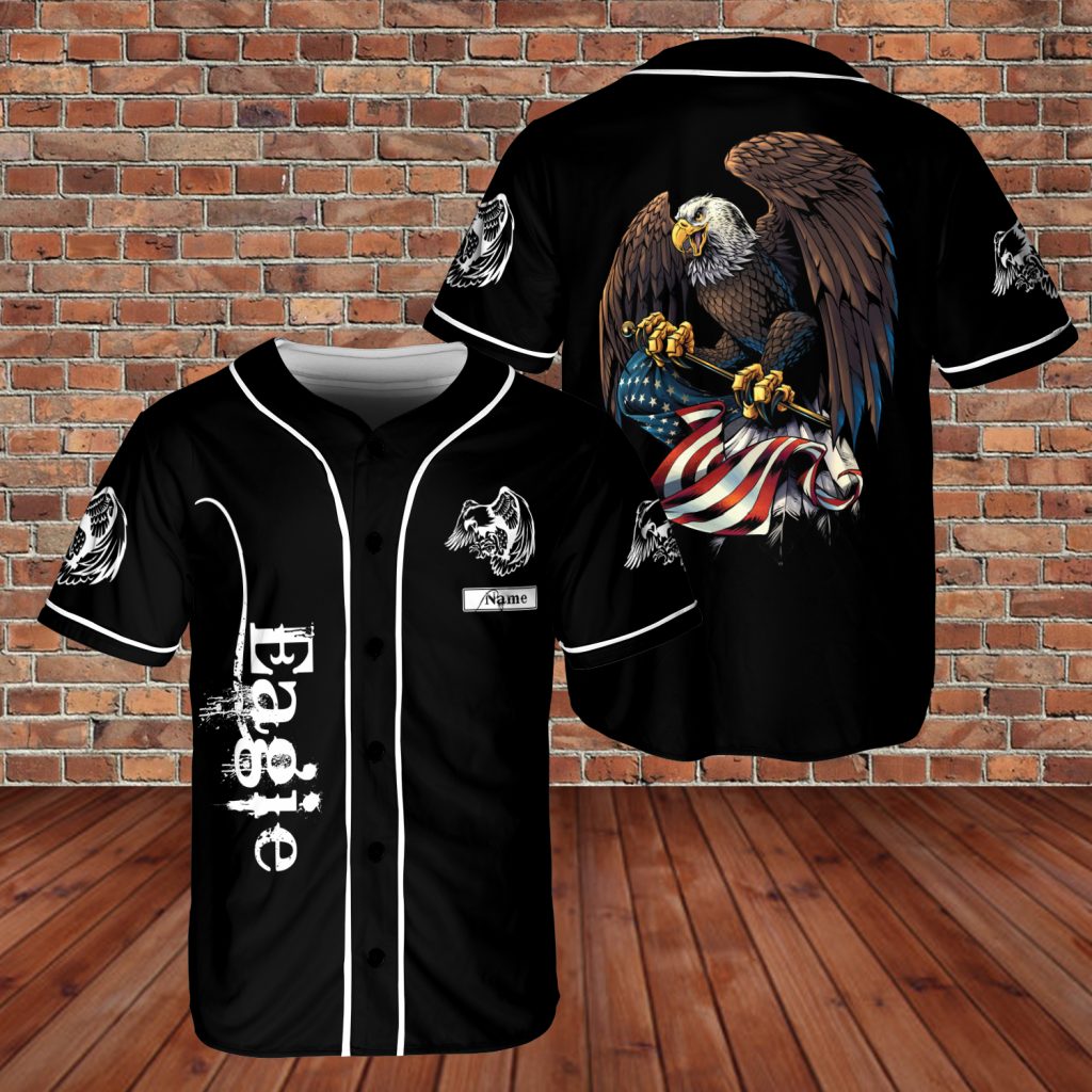 Custom Name Awesome Eagle America Flag 3D Aop Baseball Jersey Indenpend Veteran Days