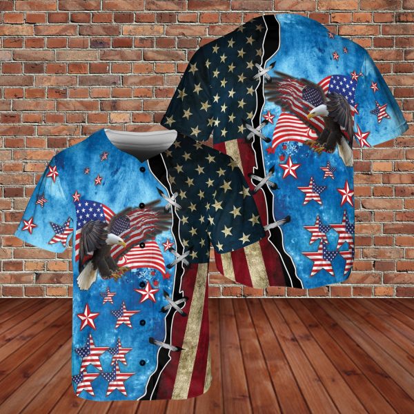 American Flag Eagle 4th of July Patriotic USA 3D AOP Baseball Jersey