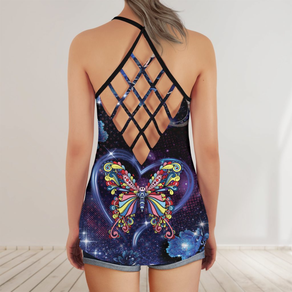 Custom Date February Butterfly Galaxy Floral Storm Whispered Aop Criss-Cross Tank Top