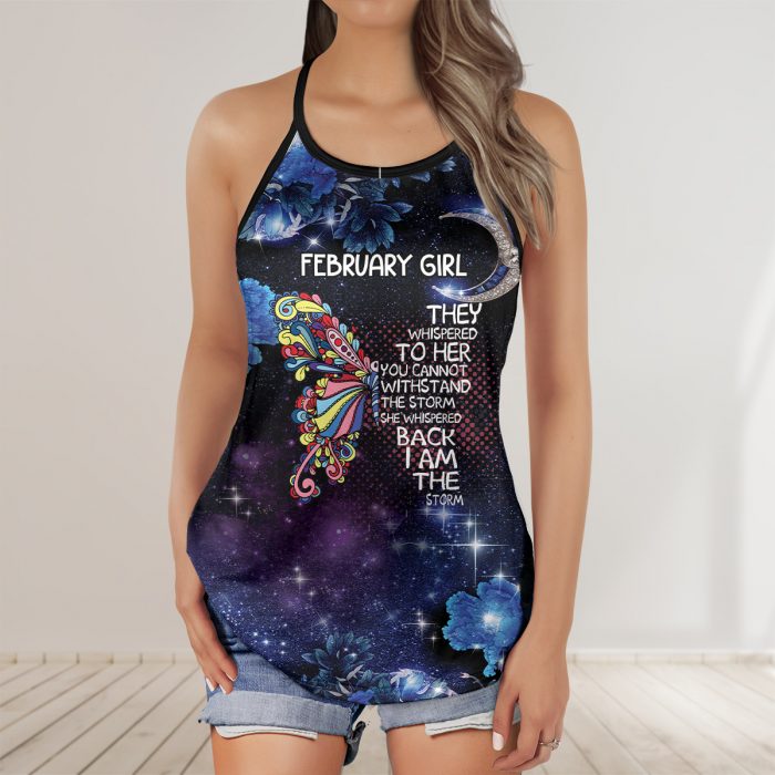 Custom Date February Butterfly Galaxy Floral Storm Whispered Aop Criss-Cross Tank Top
