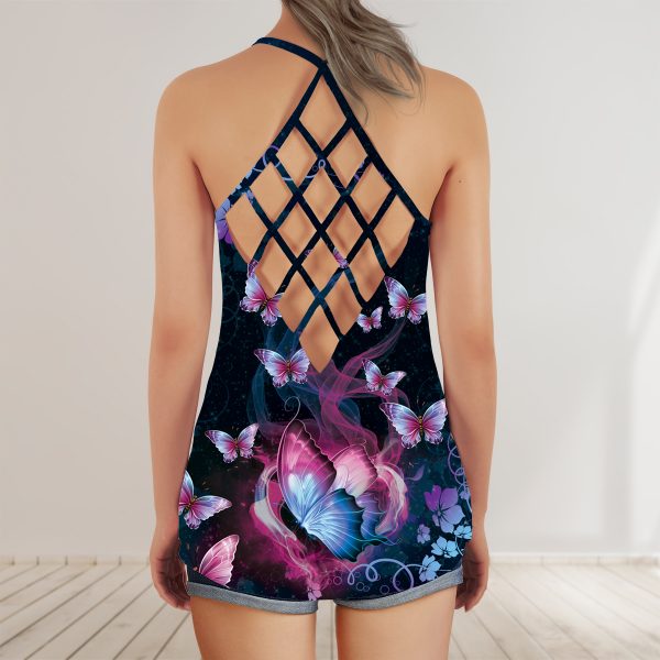 Faith Hope Love Suicide Awareness Butterfly Floral 3D Criss-Cross Tank Top