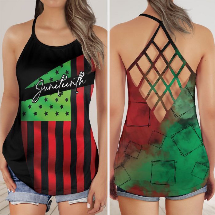 Juneteenth Flag Mom Aop Criss-Cross Tank Top Independence Day Flag