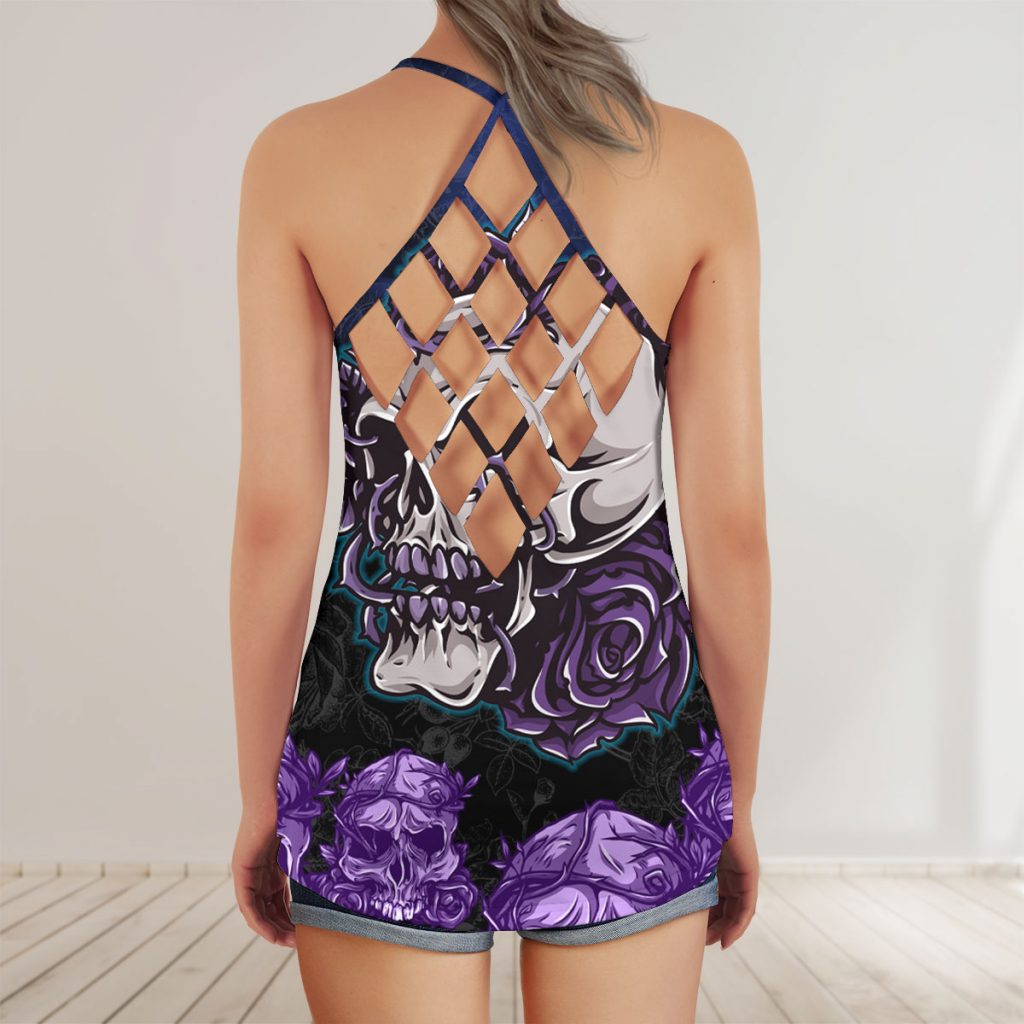Custom Date September Girl Skul Purple Roses Aop Criss-Cross Tank Top