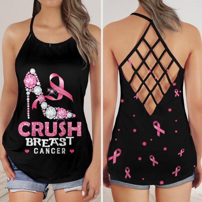 Crush Breast Cancer Aop Criss-Cross Tank Top Fighting For The Cure Pink Ribbon