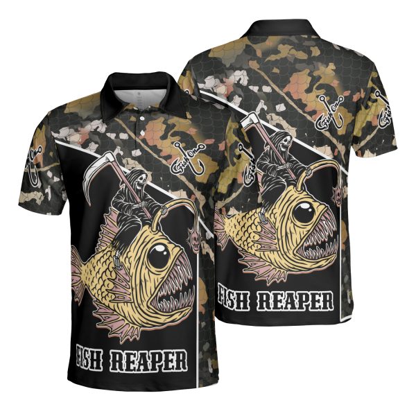 Fish Reaper Death Skull Fishing 3D AOP Polo Shirt Dad Father’s Day