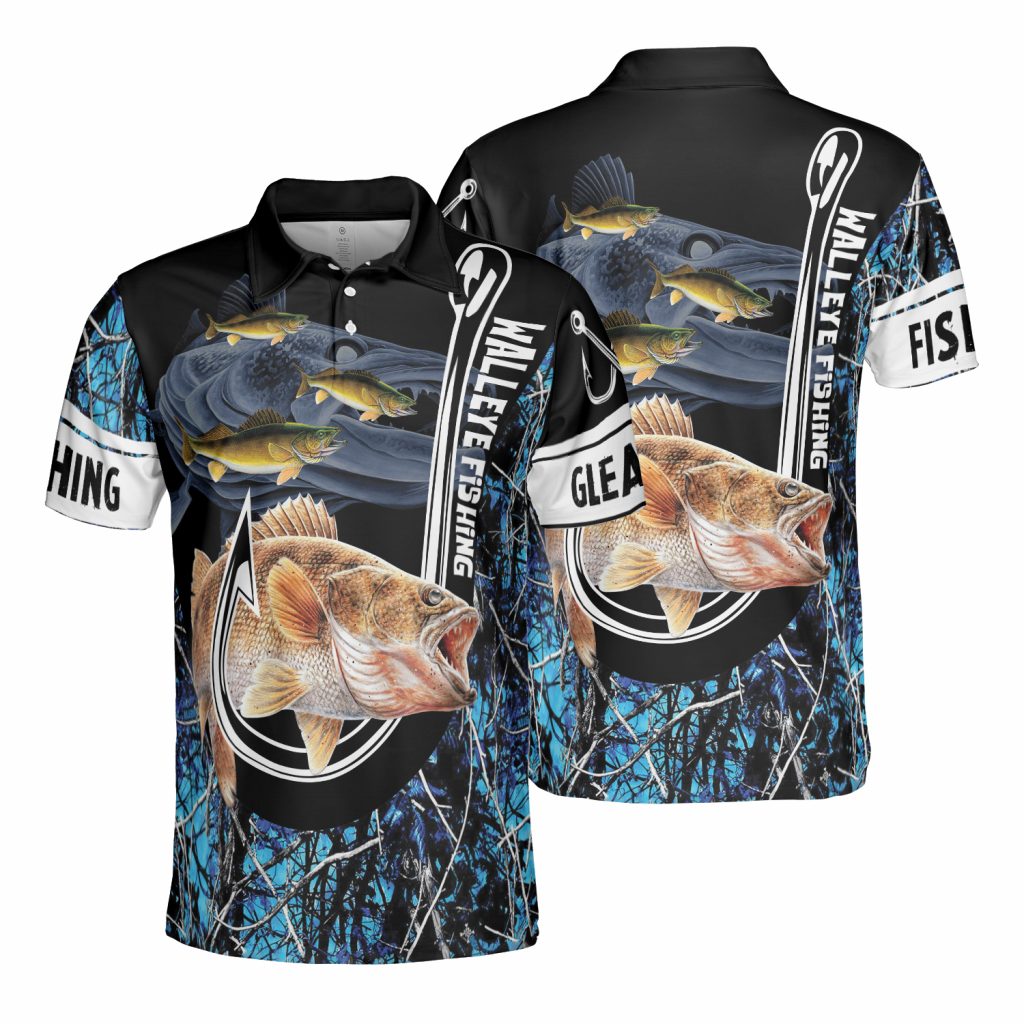 Walleye Fishing Teal Blue Muddy Camo Fishing 3D AOP Polo Shirt - Godoprint