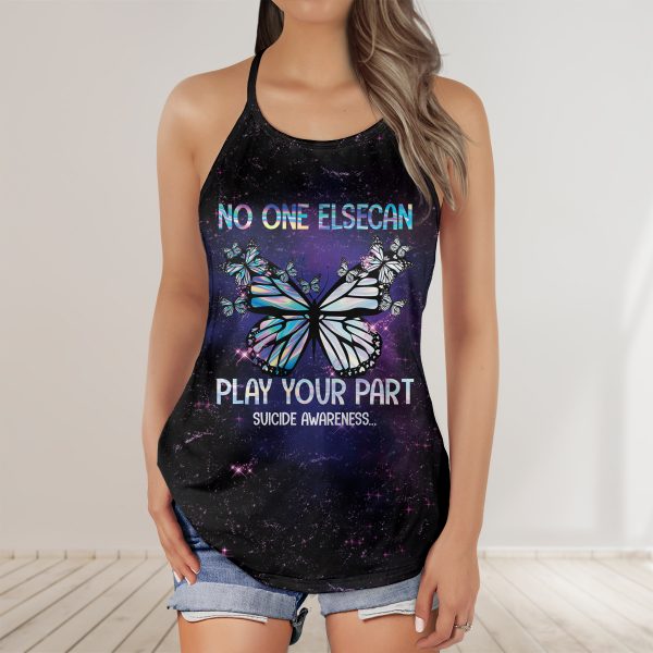 Butterfy Galaxy No One Elescan Suicide Awareness AOP Criss-Cross Tank Top