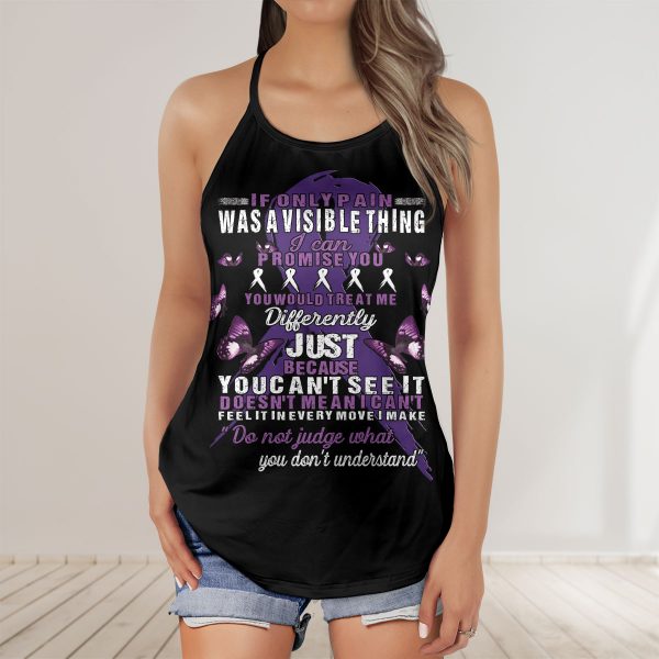 Don’t Judge What You Don’t Understand Fibromyalgia Awareness AOP Criss-Cross Tank Top