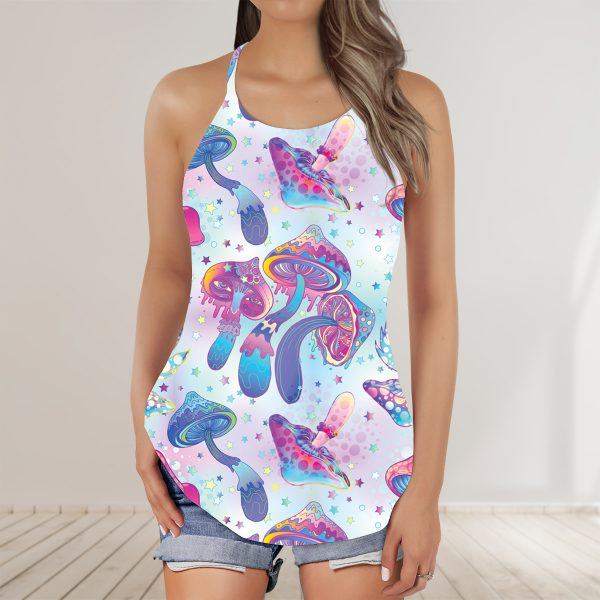 3D Mushroom Reflective Combo AOP Criss-Cross Tank Top