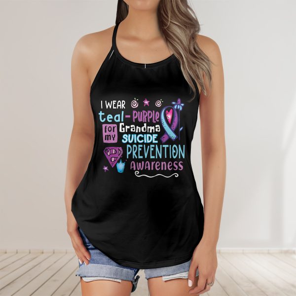 Suicide Prevention I Wear Purple For My Grandma AOP Criss-Cross Tank Top