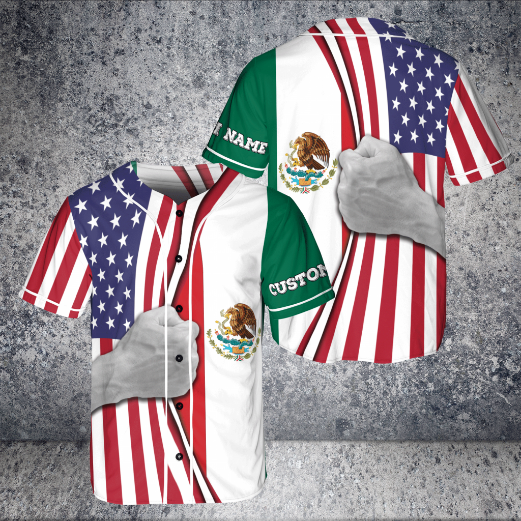 Custom Name Hande And Mexico Flag Eargle Logo Aop Baseball Jersey