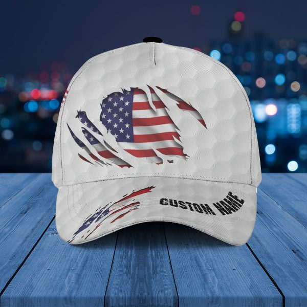 White Golf US Flag Custom Name AOP Baseball Cap Hat