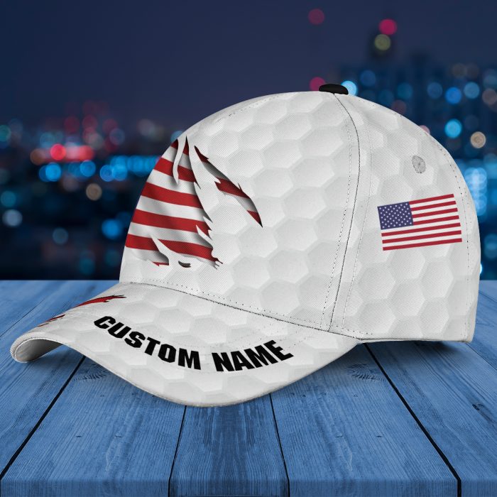White Golf Us Flag Custom Name Aop Baseball Cap Hat