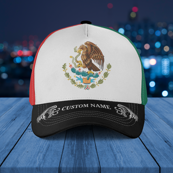 Custom Name Mexico National Emblem Eagle Holding Snake AOP Baseball Cap Hat