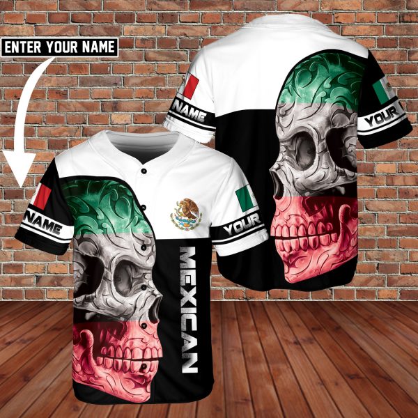 Custom Name Mexico Aztec Warrior Skull Flag AOP Baseball Jersey
