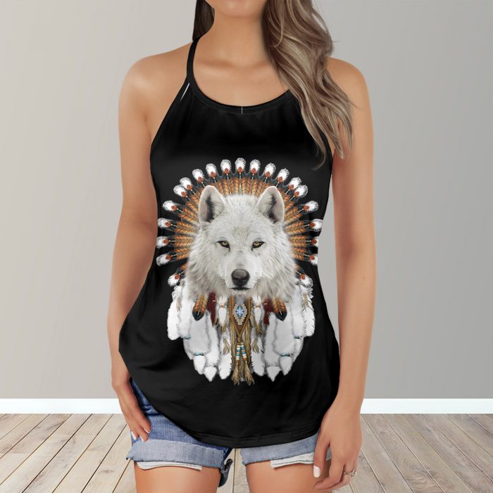 Native Wolf American Girl Yoga Dreamcatcher Aop Criss-Cross Tank Top