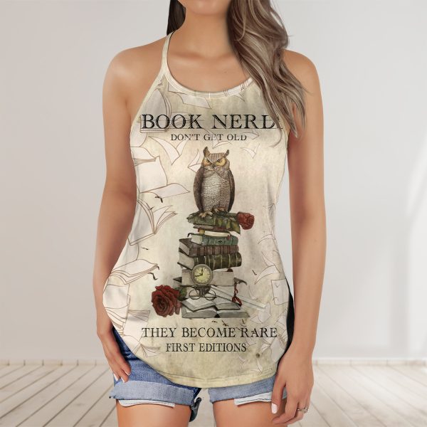 Owl Rose – Book Nerds Dont Get Old They Become Rare Fare Criss-Cross Tank Top