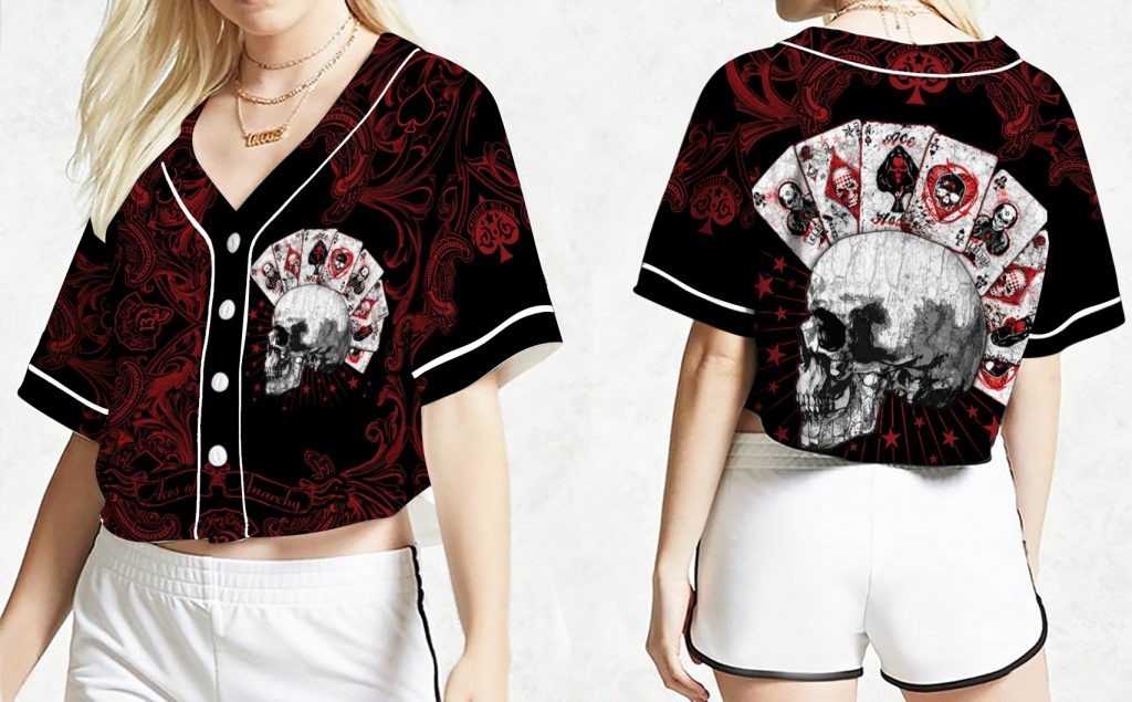 Skull Aces Of Anarchy Tattoo Girl Crop Jersey Baseball Women