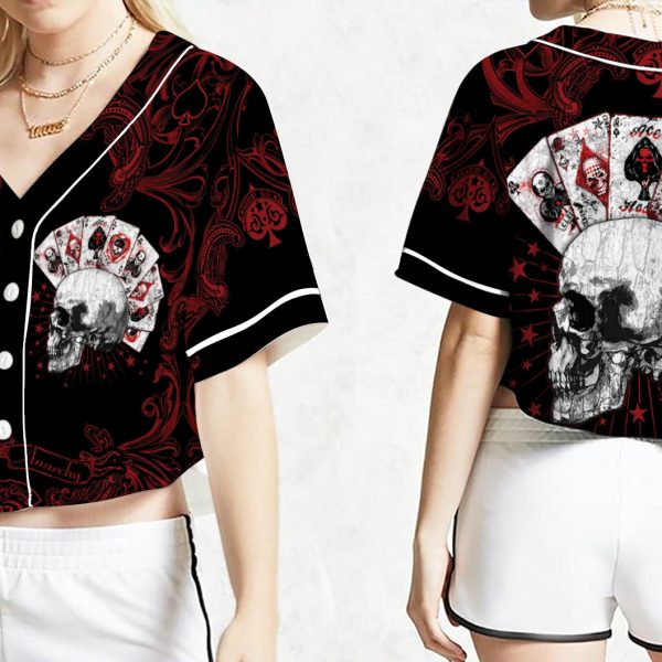 Skull Aces Of Anarchy Tattoo Girl Crop Jersey Baseball Women