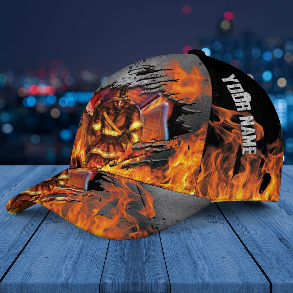 Custom Name Firefighter In Flame Saved Life  Aop Baseball Cap Hat