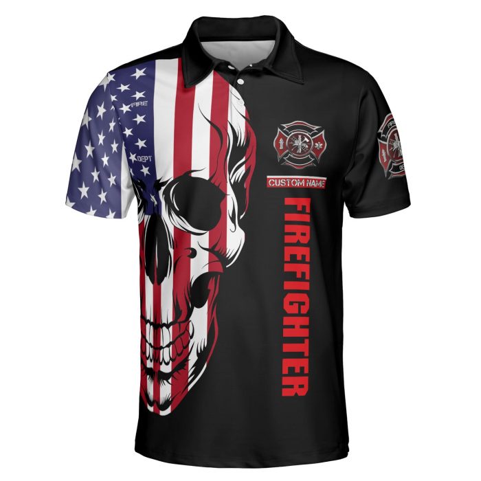 Custom Name Skull Us Flag Speical Person Firefighter Care So Little Aop Polo Shirt