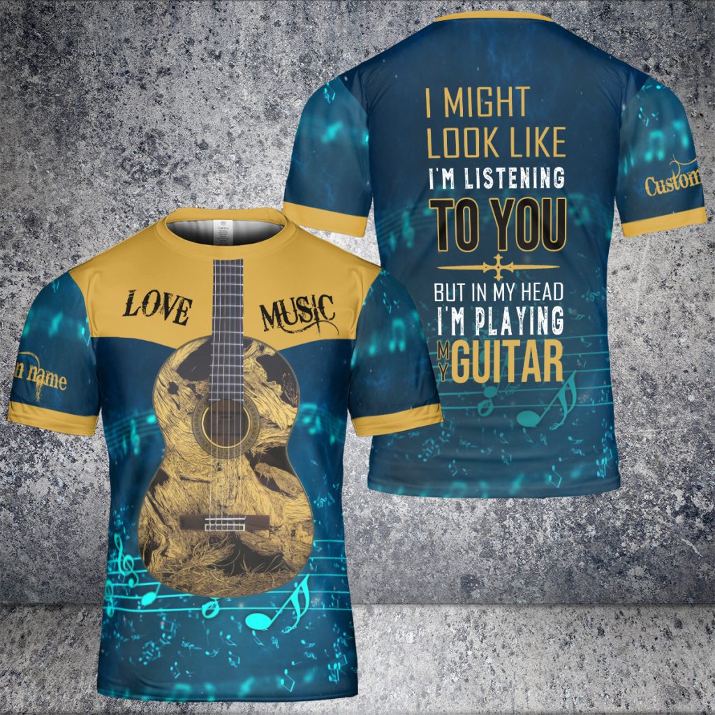 Custom Name Might Look Like Listing To You – My Head Playing Guitar Aop 3D T-Shirt For Love Music