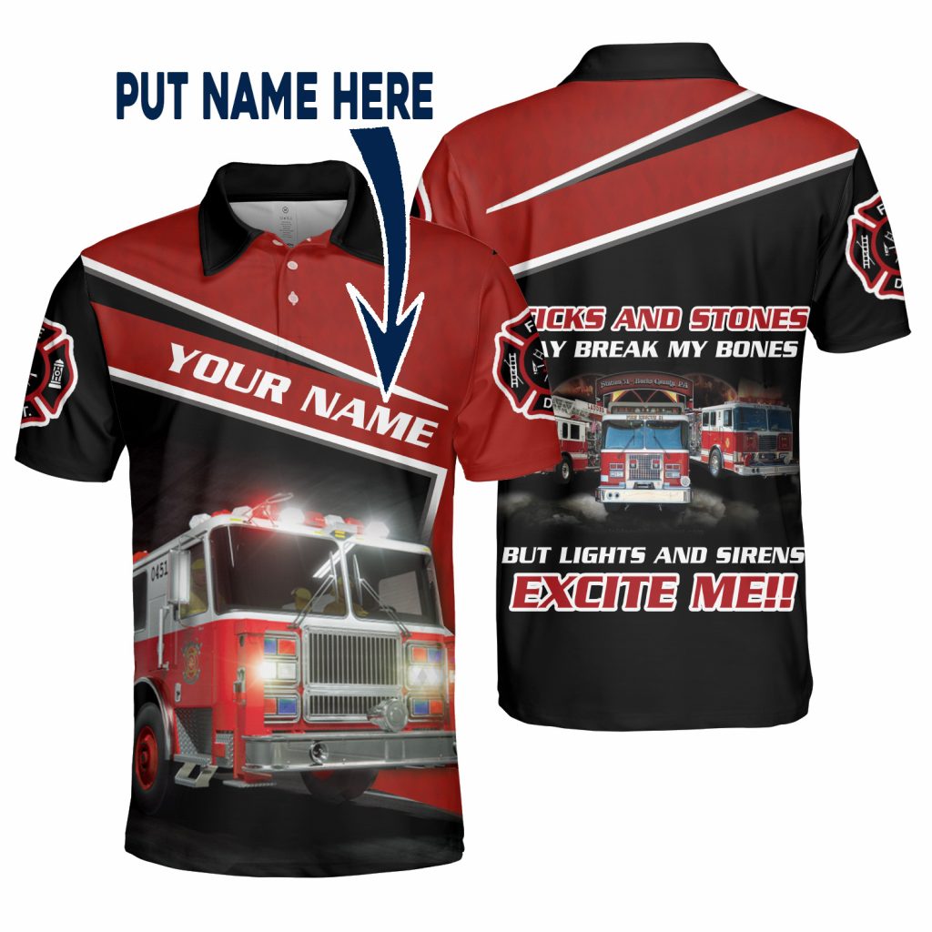 Custom Name Sticks And Stones Firefighter Truck Car Driver Aop Polo Shirt
