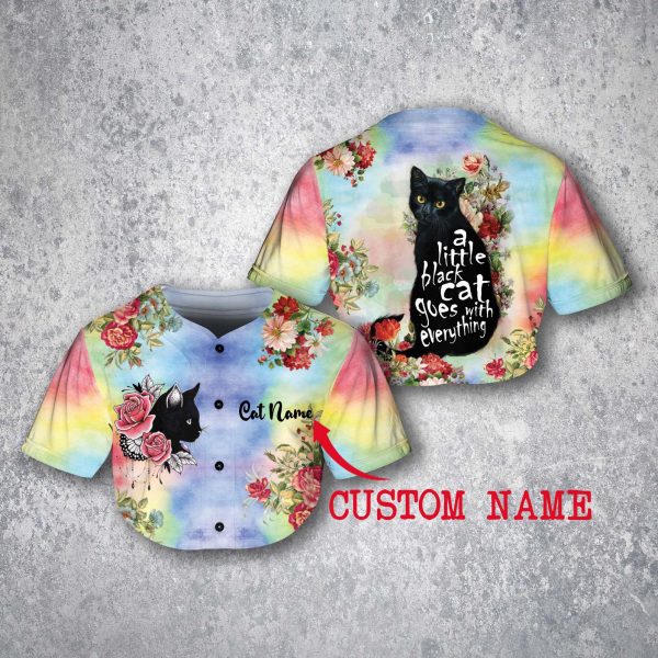 Custom Name Little Black Cat Goes Everything Girl Crop Jersey Baseball Women