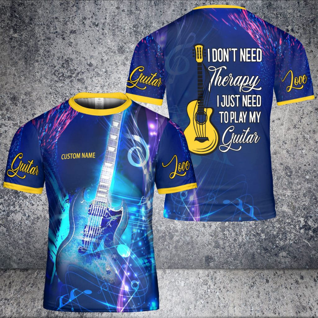 Custom Name I Don’T Need Therapy Just Need Play My Guitar Electronic Unisex Aop 3D T-Shirt