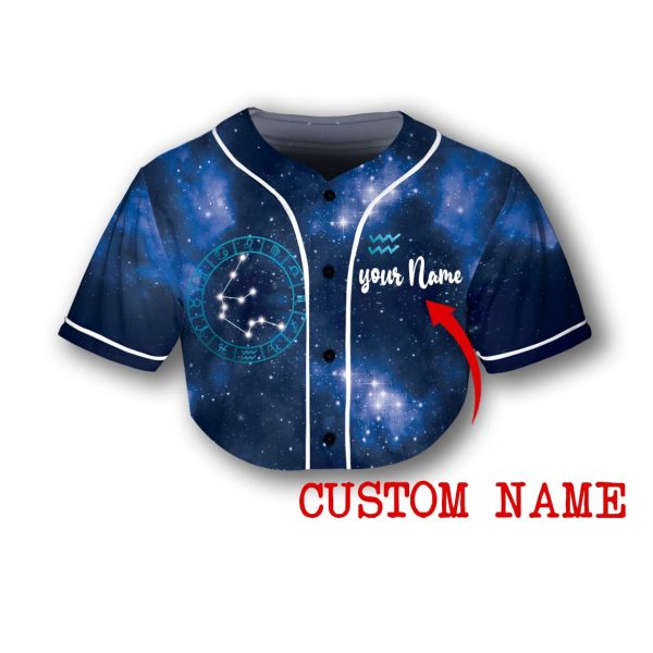 Custom Name Zodiac Aquarius Girl Galaxy Crop Jersey Baseball Women