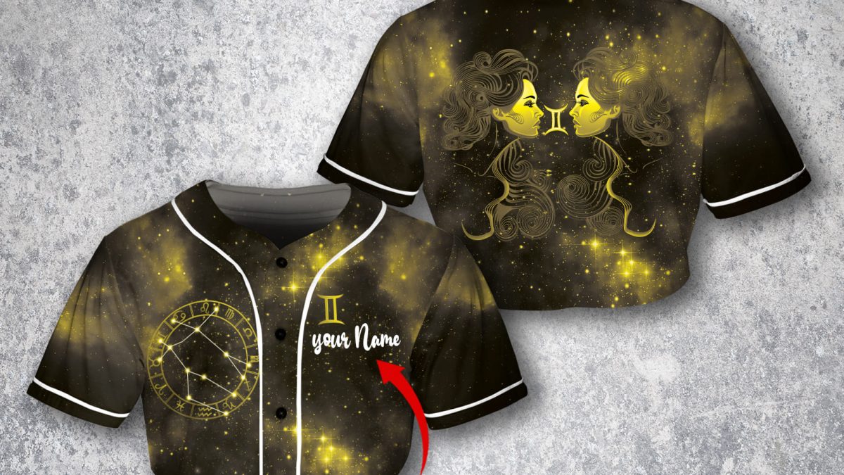 Custom Name Gamini Zodiac Girl Galaxy Crop Jersey Baseball Women