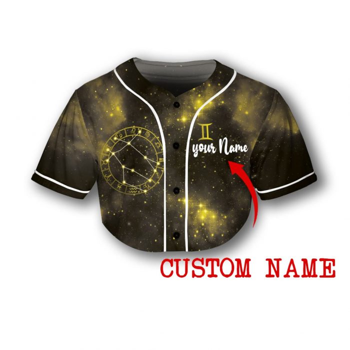 Custom Name Gamini Zodiac Girl Galaxy Crop Jersey Baseball Women