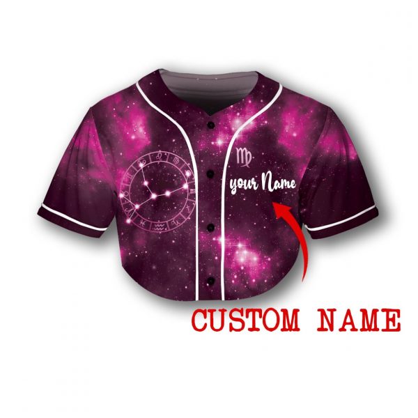 Custom Name Virgo Zodiac Girl Galaxy Crop Jersey Baseball Women