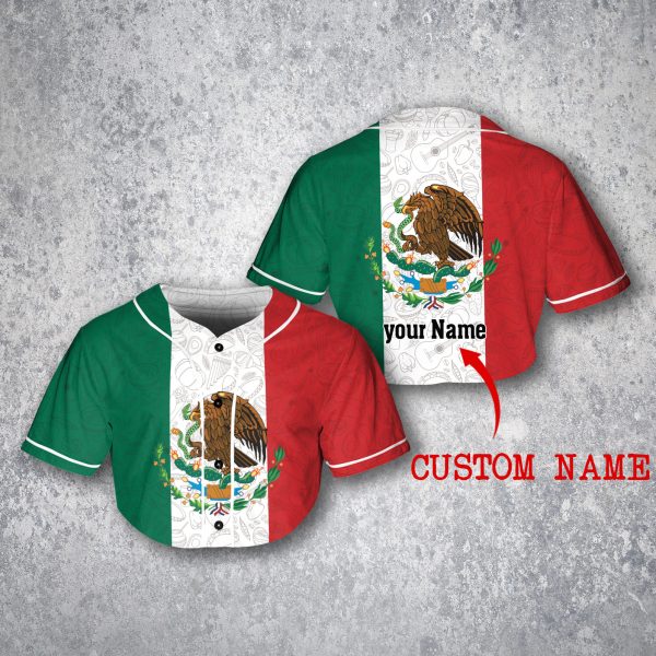 Custom Name Mexico Eagle Snake Girl Crop Jersey Baseball Women