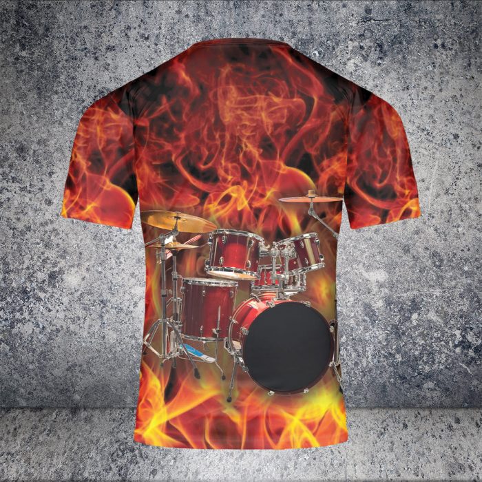 Custom Name Drum Player Rock On Fire Style Aop 3D T-Shirt