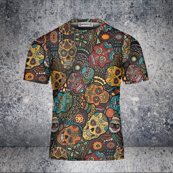 Custom Sugar Skull Hawaii Hippie Vintage Style AOP 3D T-Shirt