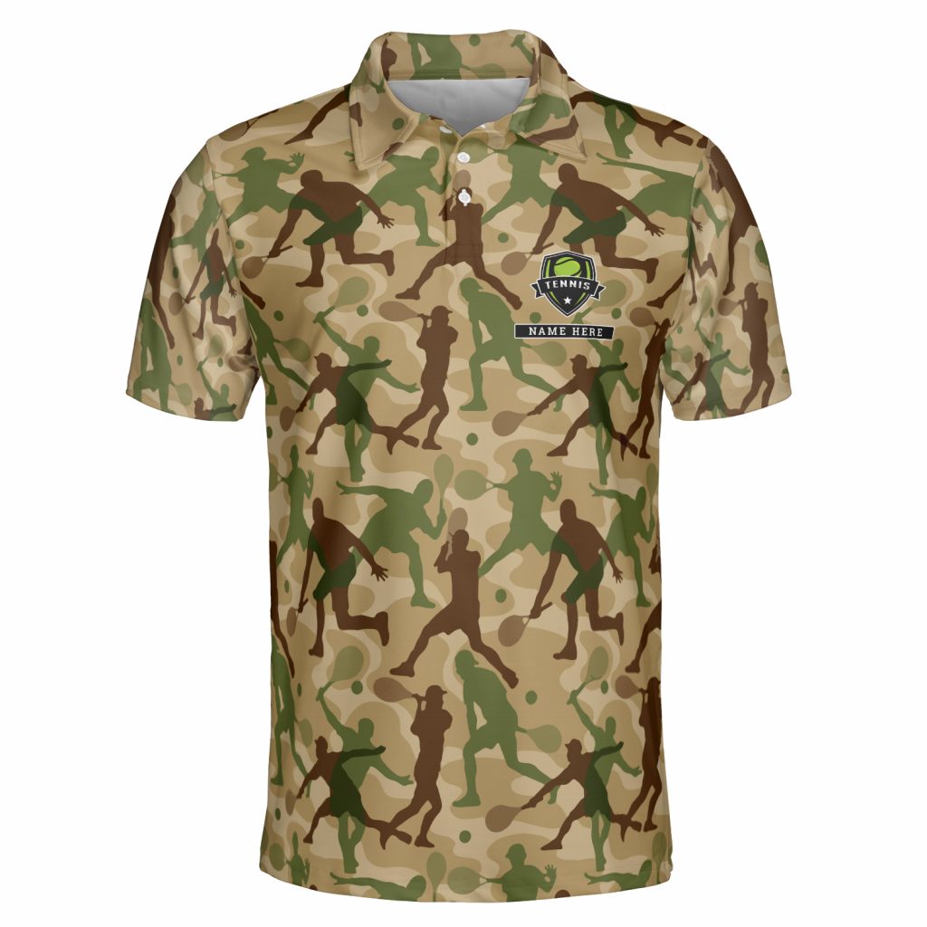 Godoprint Custom Name Camouflage Tennis Polo Shirt, Love Tennis Tennis Shirt For Men Women, Tennis Player Club Gift