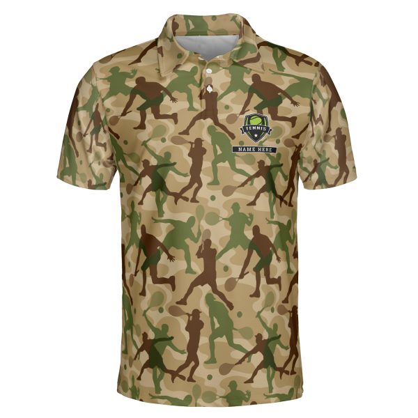 GodoPrint Custom Name Camouflage Tennis Polo Shirt, Love Tennis Tennis Shirt for Men Women, Tennis Player Club Gift