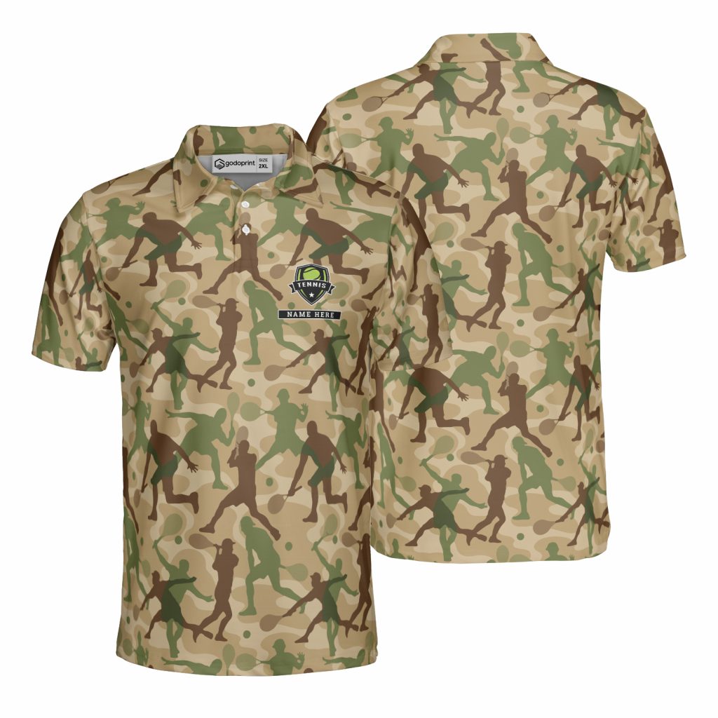 Godoprint Custom Name Camouflage Tennis Polo Shirt, Love Tennis Tennis Shirt For Men Women, Tennis Player Club Gift