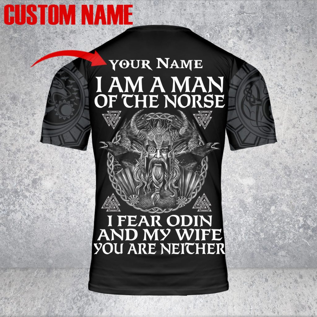 Godoprint Custom Name Viking Shirt For Men, I Am The Man Of The Norse Tattoo Skull Viking T-Shirt 3D, Viking Dad Gift