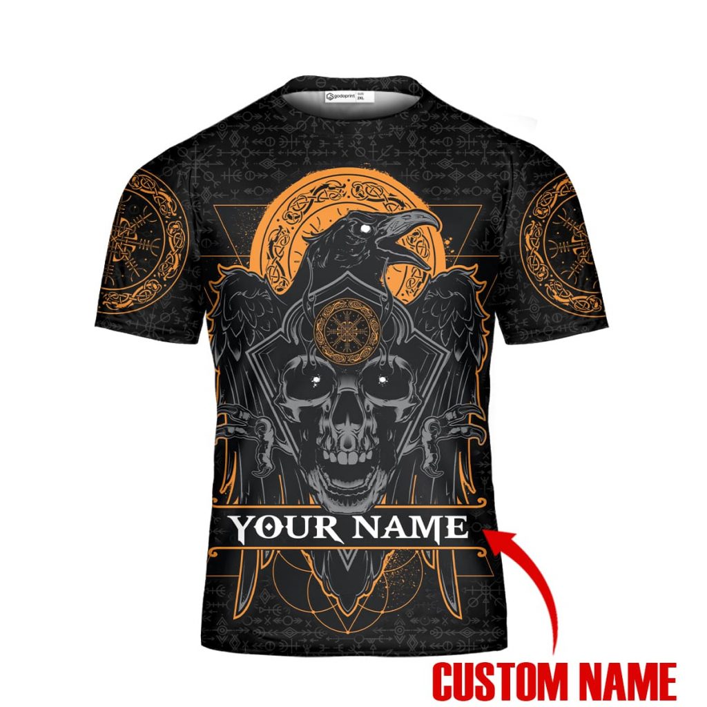 Godoprint Custom Name Viking Shirt 3D, They Came Out Of The Mist Weaker Men Skull Raven Viking Tee