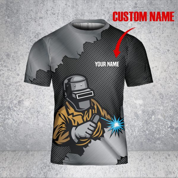 GodoPrint Custom Name Skull Welder T-Shirt 3D, GOD Said Let There Be Light Welding Shirt, Christian Welder Tee for Men