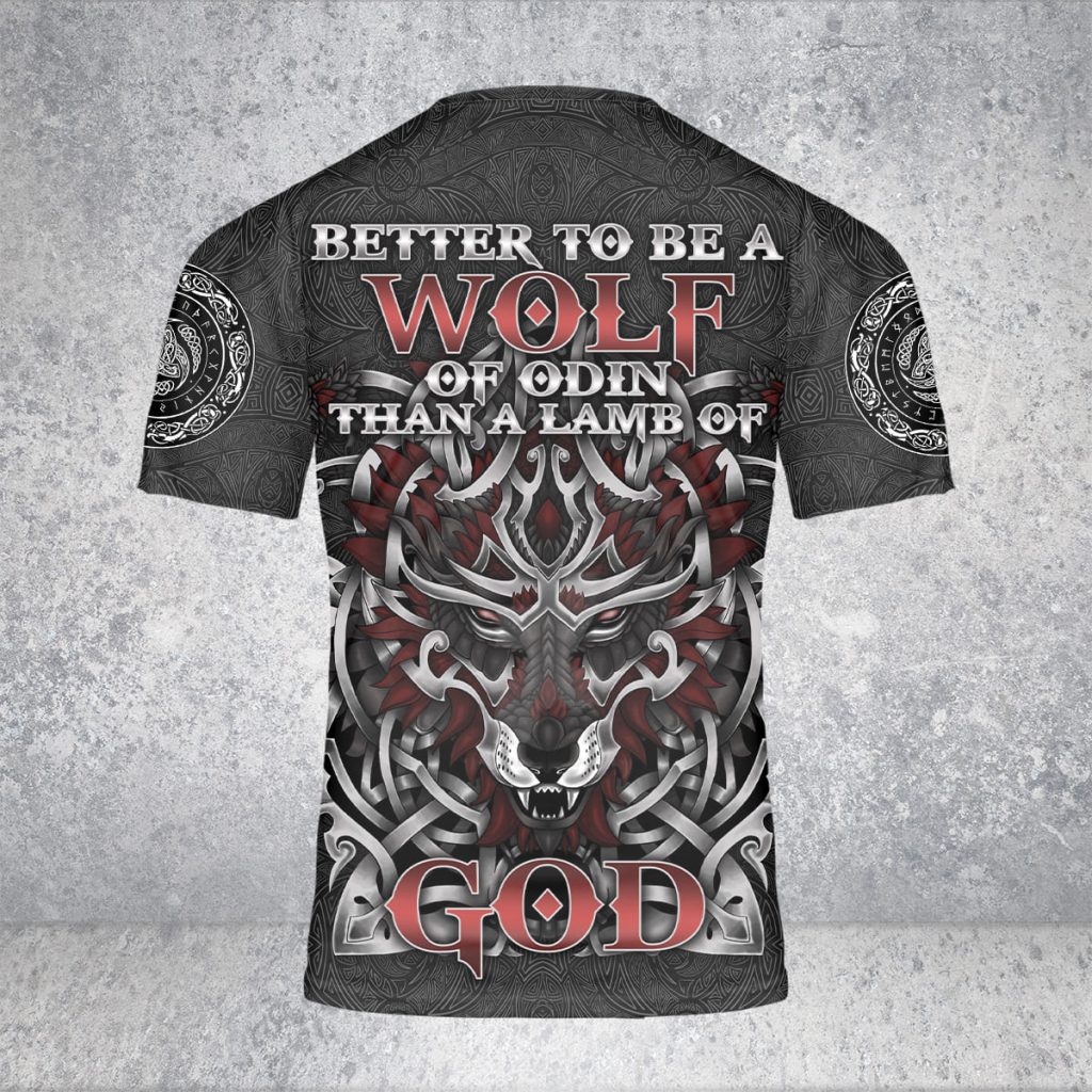 Godoprint Custom Name Better To Be A Wolf Of Odin Than A Lamb Of God Viking T-Shirt 3D, Men’S Viking Shirts