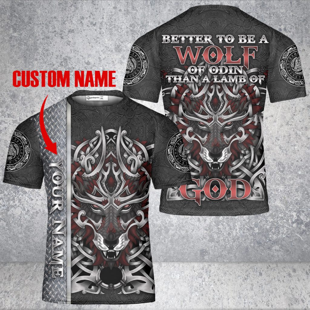 Godoprint Custom Name Better To Be A Wolf Of Odin Than A Lamb Of God Viking T-Shirt 3D, Men’S Viking Shirts