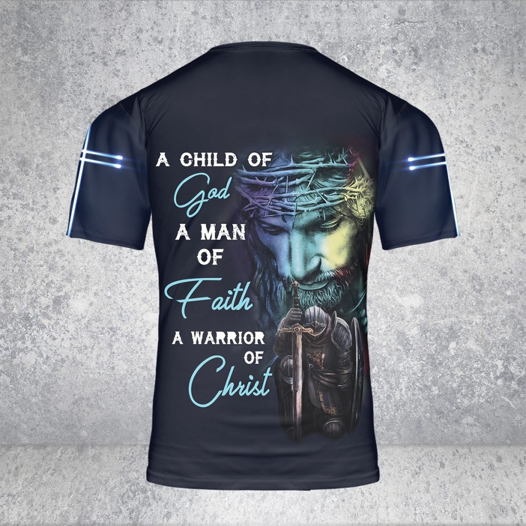 Godoprint Jesus T-Shirt 3D, Child Of God Man Of Faith Warrior Of Christ Knight Templar Shirt, Christian Shirt For Men