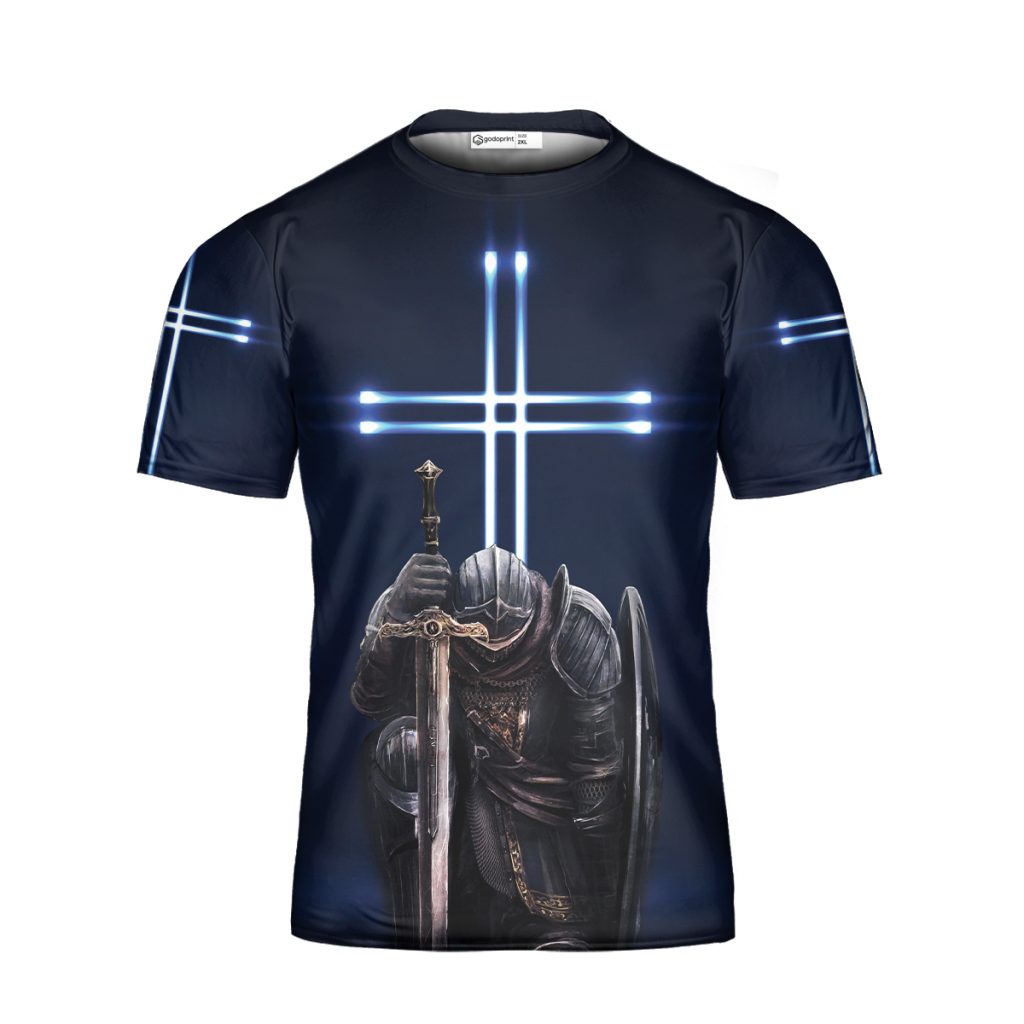 Godoprint Jesus T-Shirt 3D, Child Of God Man Of Faith Warrior Of Christ Knight Templar Shirt, Christian Shirt For Men