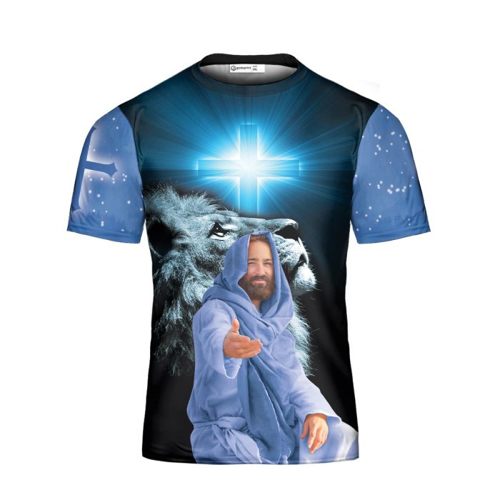 Godoprint I Believe In God Father Christ Son Lion Jesus T-Shirt 3D, Amazing Cross Christian Shirt For Men Women Gift