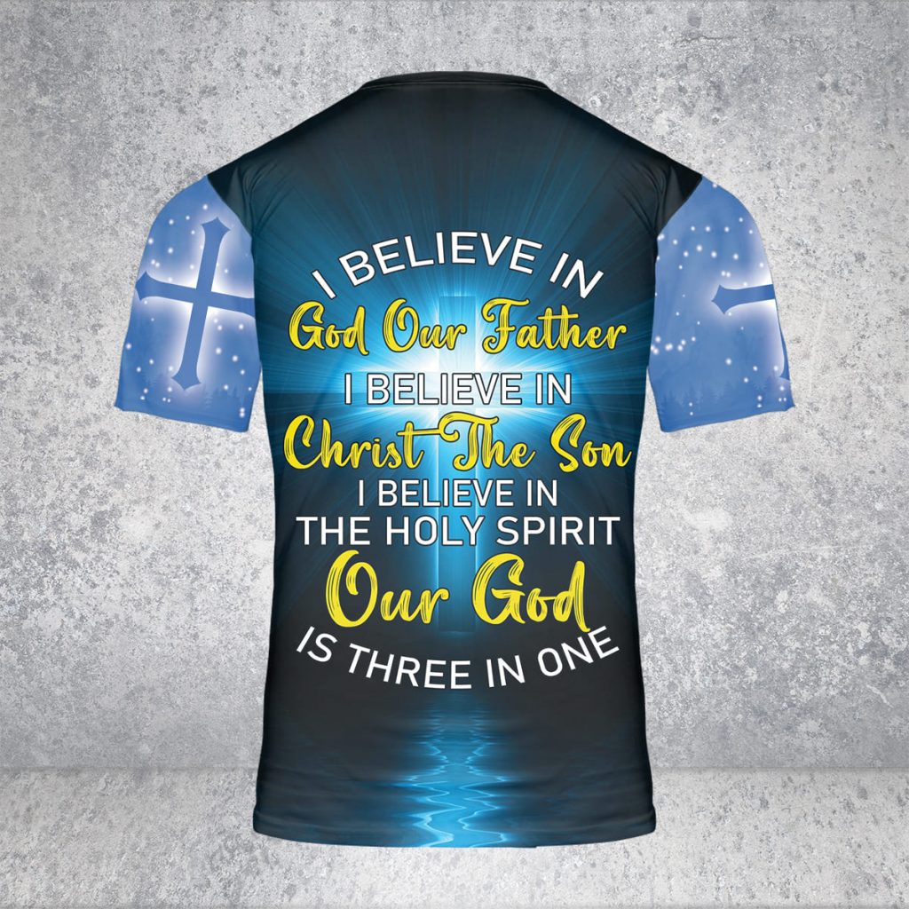 Godoprint I Believe In God Father Christ Son Lion Jesus T-Shirt 3D, Amazing Cross Christian Shirt For Men Women Gift